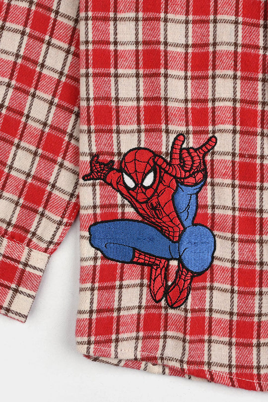 Boys Flannel Shirt-Red Check