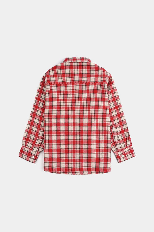 Boys Flannel Shirt-Red Check