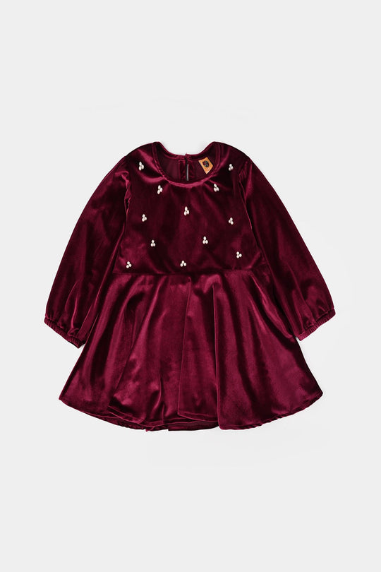Girls Velvet Co-Set Maroon Love-MAROON