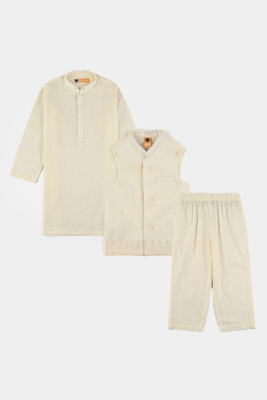 Boys Cotton Slub 3Piece Suit (Blended)-Off.White