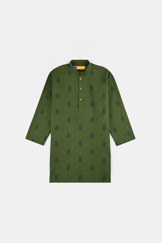 Boys Cotton Slub Kurta Pajama - Green