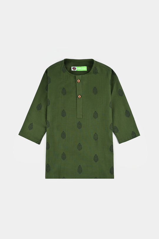 Infant Boys Cotton Slub Kurta Pajama - Green