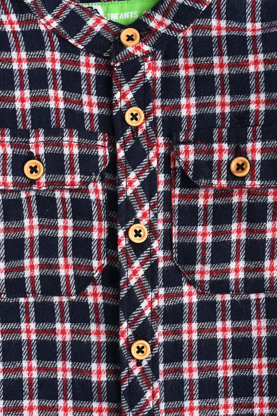 Infant Boys Flannel Shirt-Navy Check