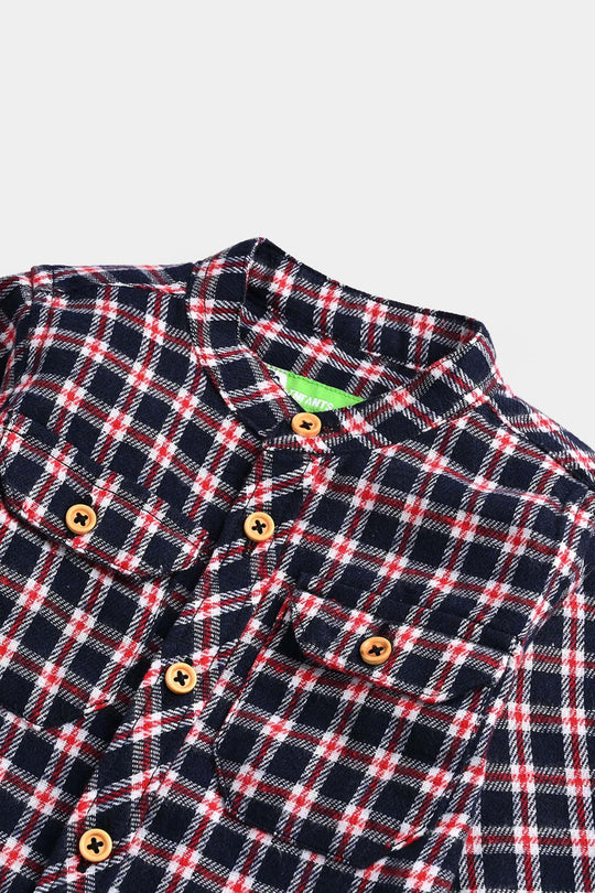 Infant Boys Flannel Shirt-Navy Check