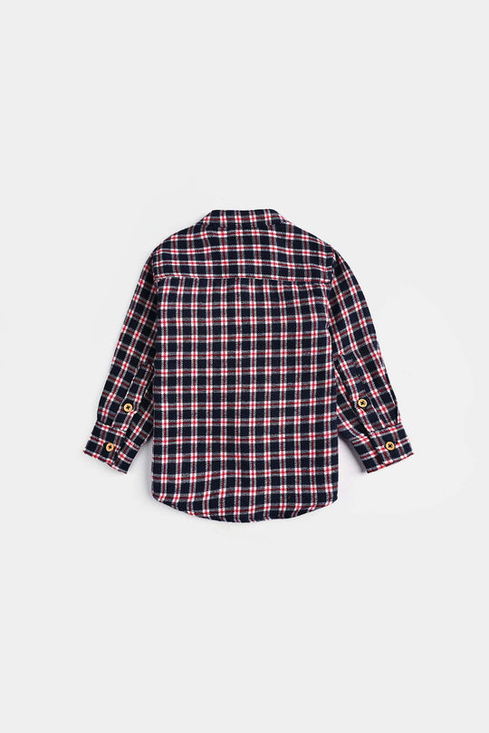 Infant Boys Flannel Shirt-Navy Check