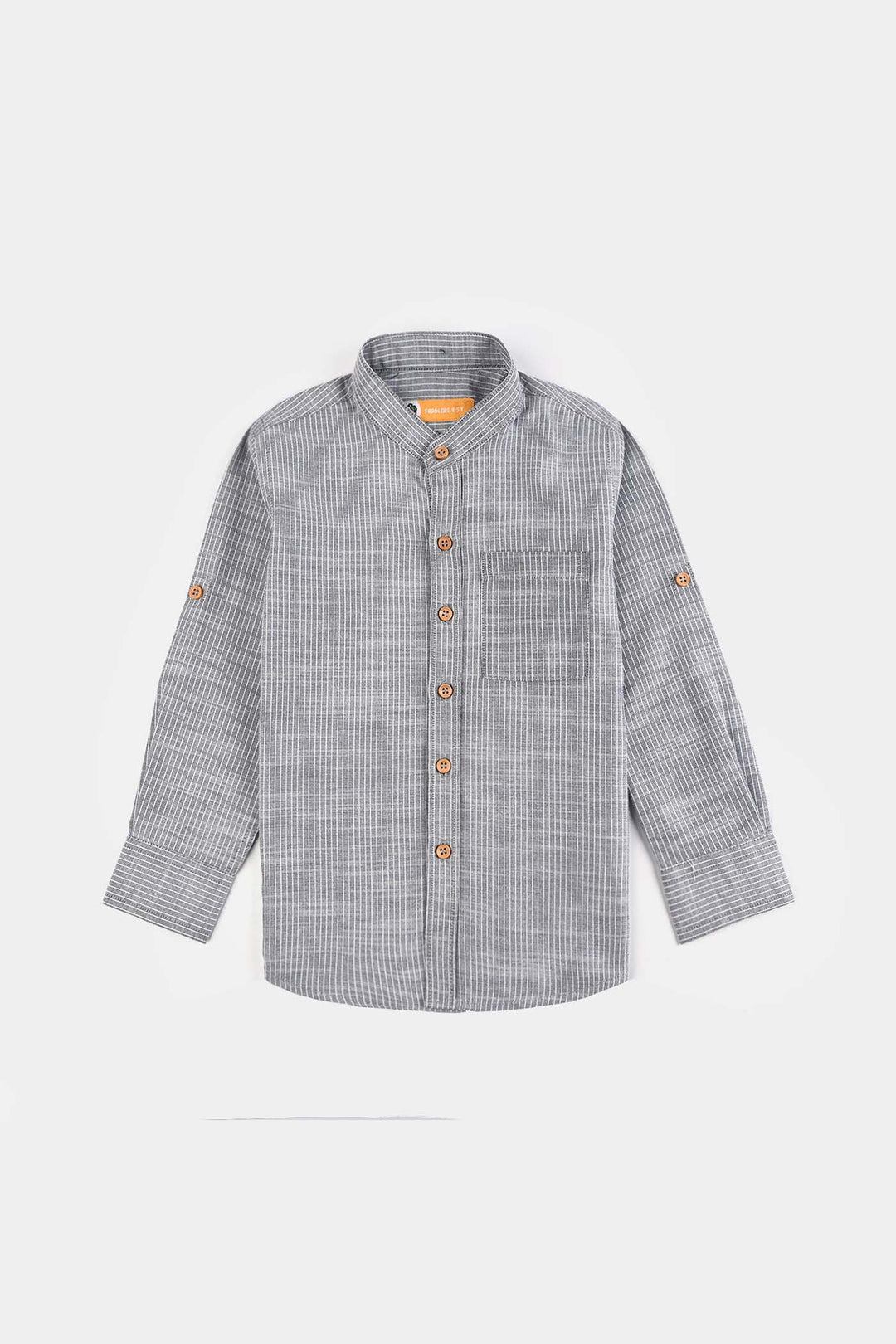Boys Yarn Dyed Shirt F/S (Textured Stripe)-GREY