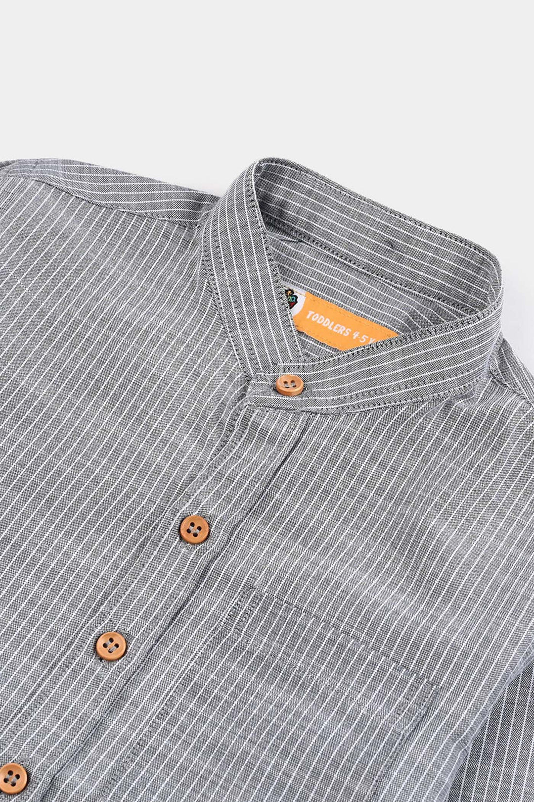 Boys Yarn Dyed Shirt F/S (Textured Stripe)-GREY