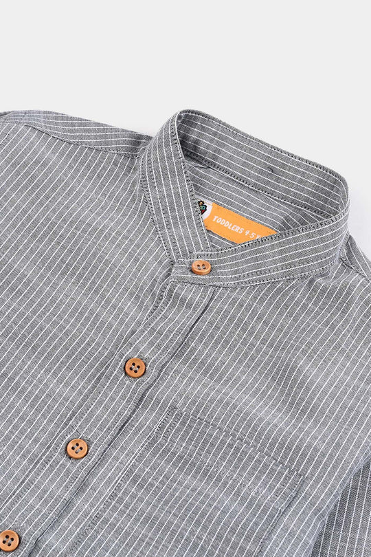 Boys Yarn Dyed Shirt F/S (Textured Stripe)-GREY