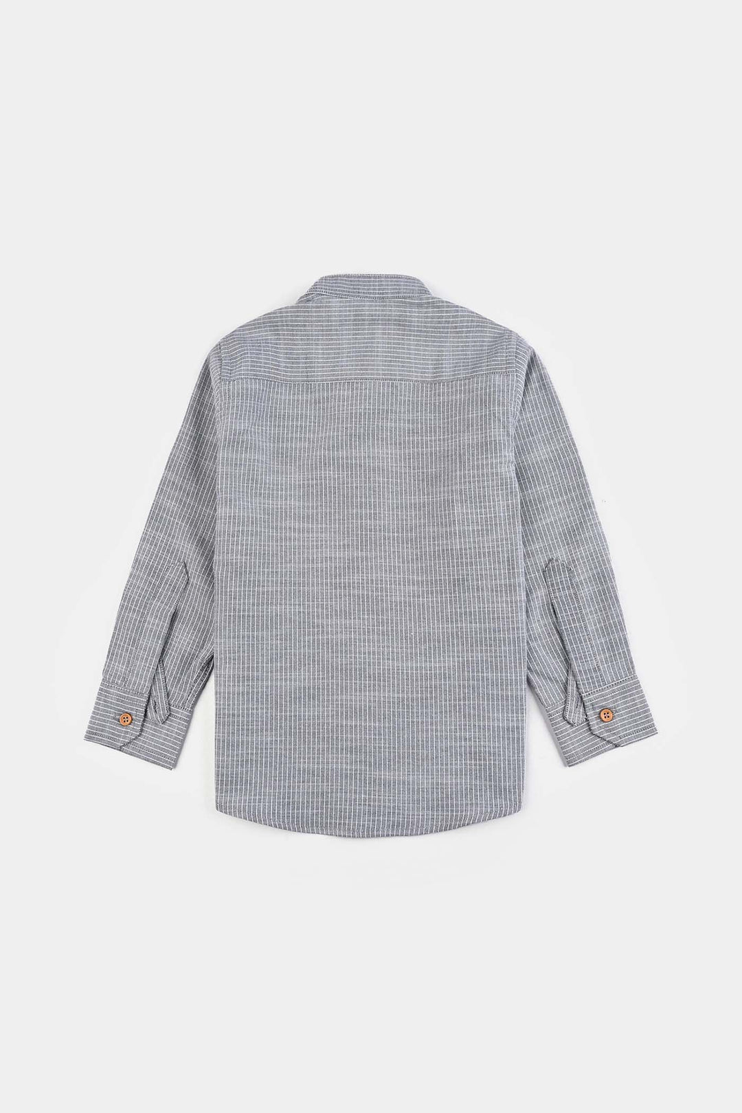 Boys Yarn Dyed Shirt F/S (Textured Stripe)-GREY