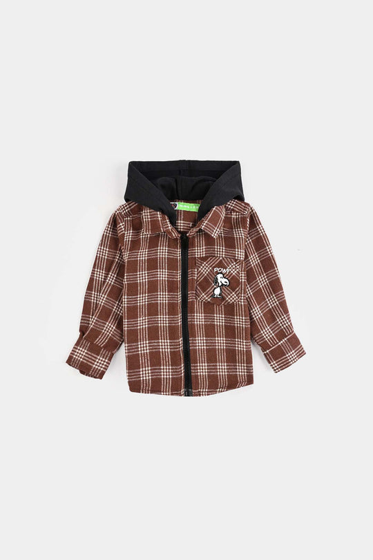Infant Boys Flannel Shirt-Brown Check
