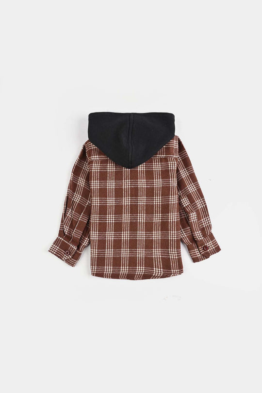 Infant Boys Flannel Shirt-Brown Check