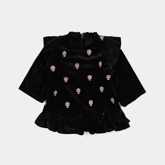 Infant Girls Velvet Emb Top Moon-BLACK