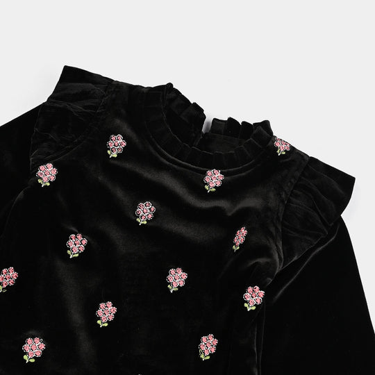 Infant Girls Velvet Emb Top Moon-BLACK