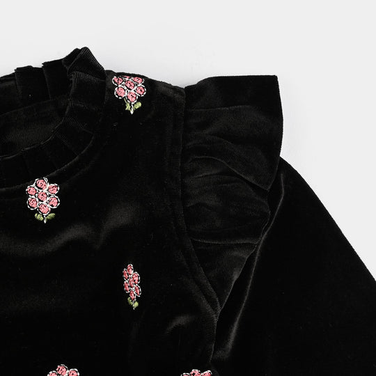 Infant Girls Velvet Emb Top Moon-BLACK