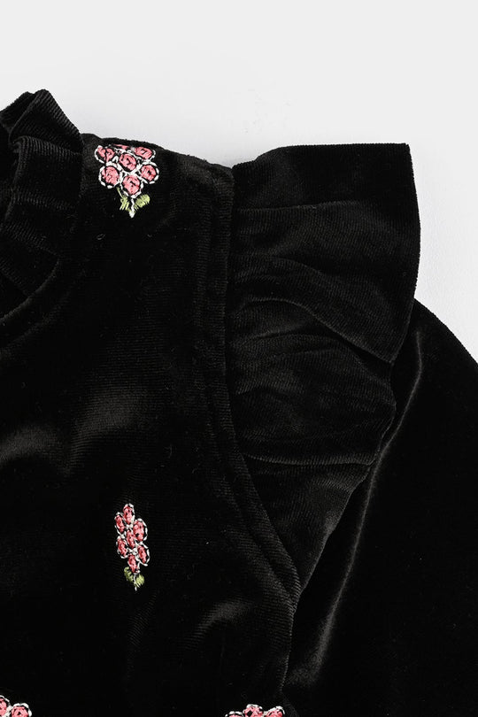 Infant Girls Velvet Emb Top Moon-BLACK