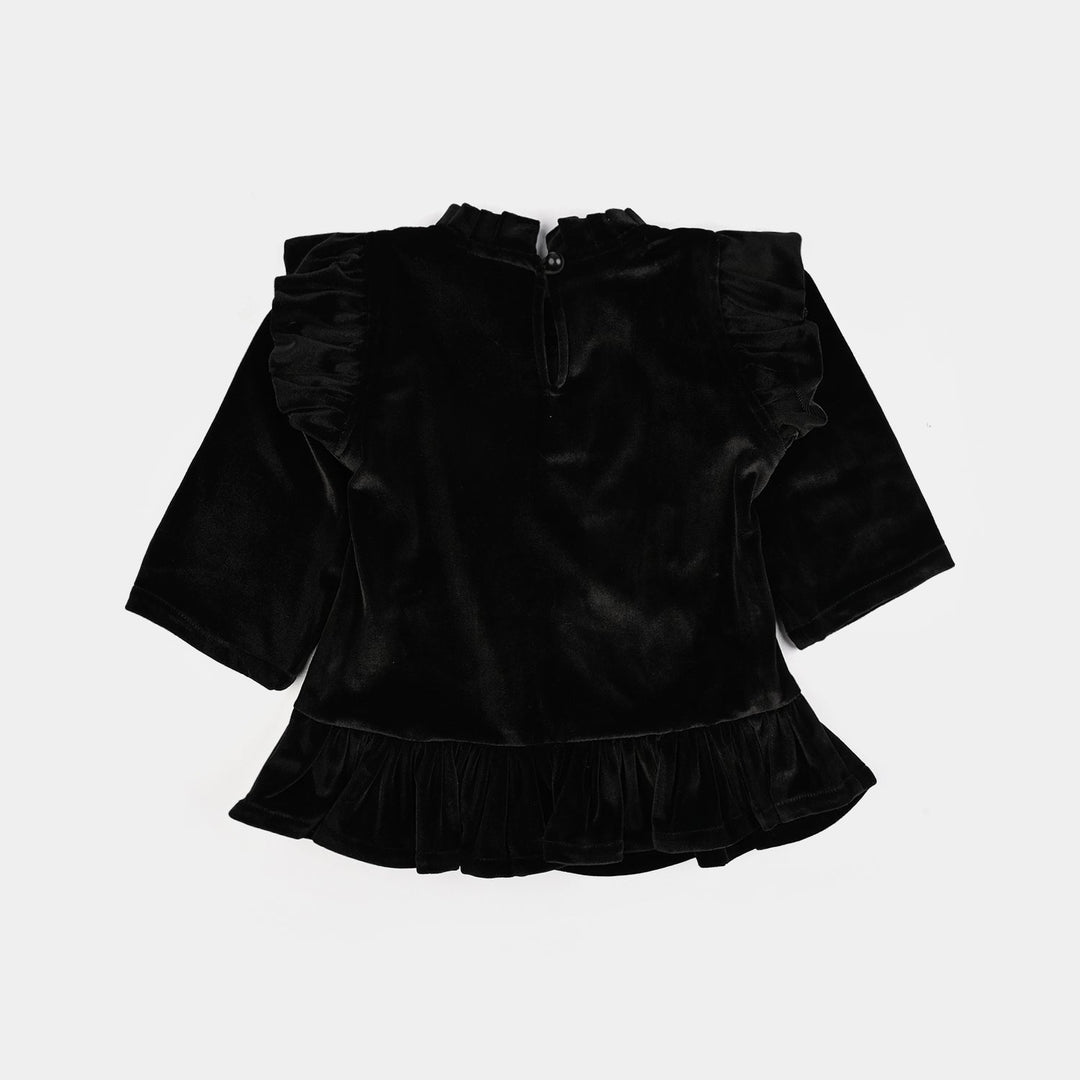 Infant Girls Velvet Emb Top Moon-BLACK
