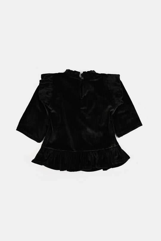 Infant Girls Velvet Emb Top Moon-BLACK