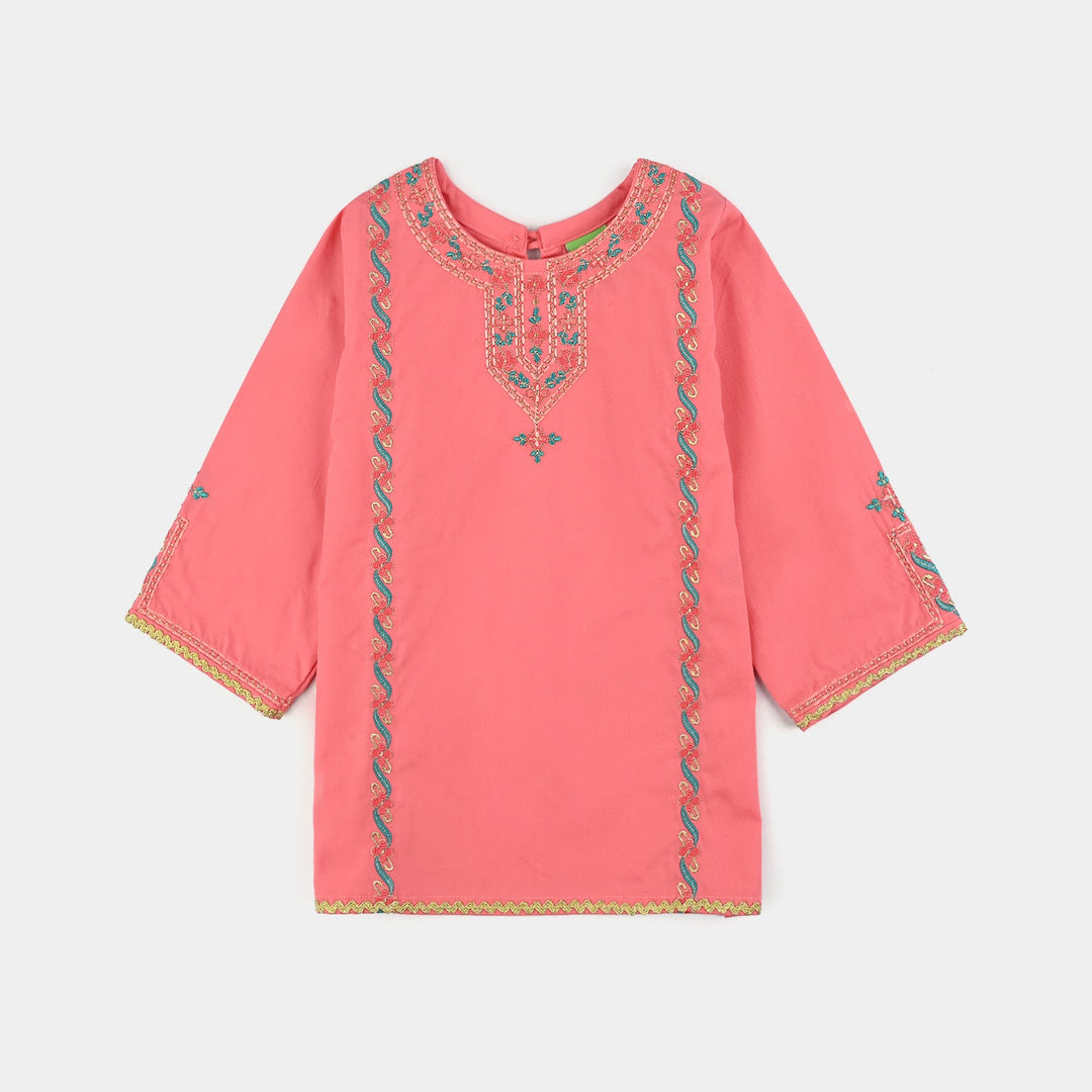 Infant Girls Cotton Poplin Emb 2Pcs Rani-Peach