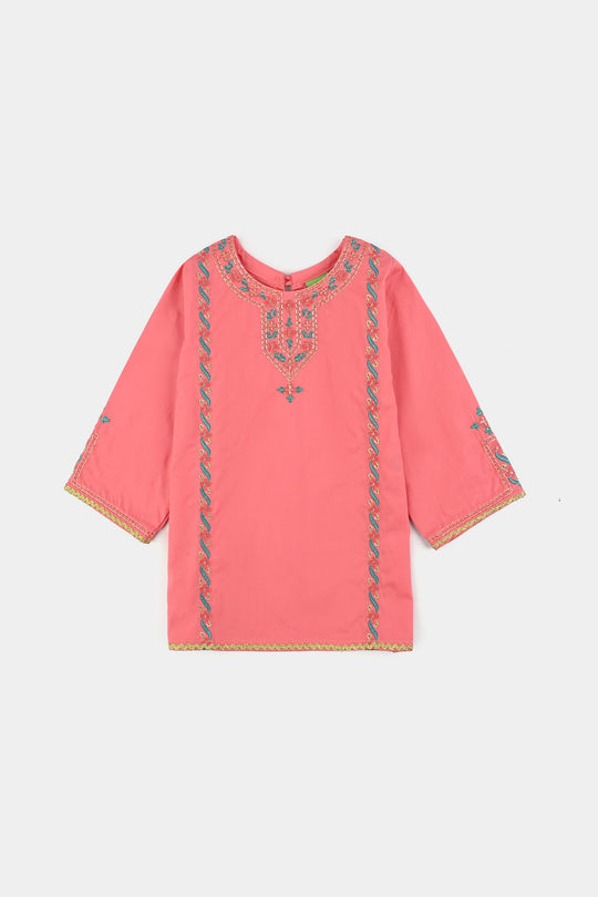 Infant Girls Cotton Poplin Emb 2Pcs Rani-Peach