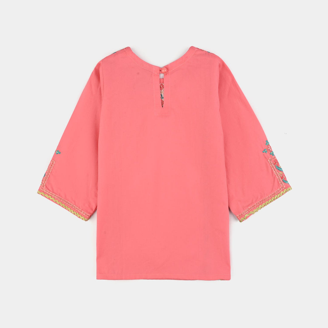 Infant Girls Cotton Poplin Emb 2Pcs Rani-Peach