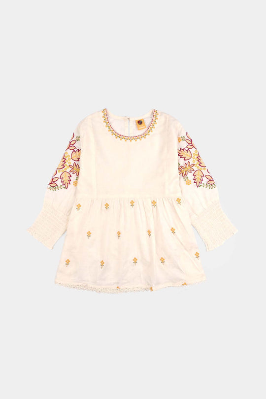 Girls Jacquard Emb Top White Smoking-WHITE