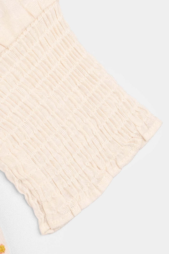 Girls Jacquard Emb Top White Smoking-WHITE