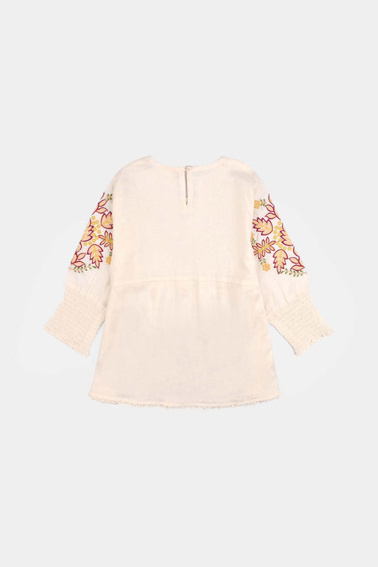 Girls Jacquard Emb Top White Smoking-WHITE
