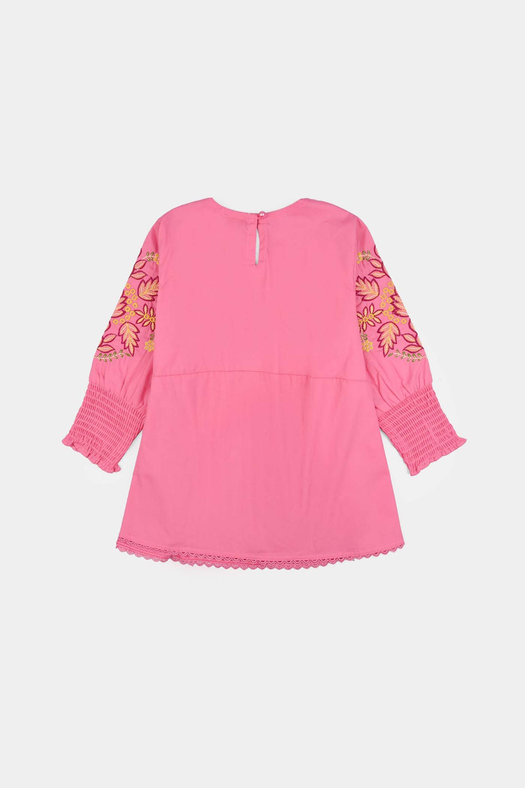Girls Cotton Poplin Emb Top Pink Candy-Shock.Pink