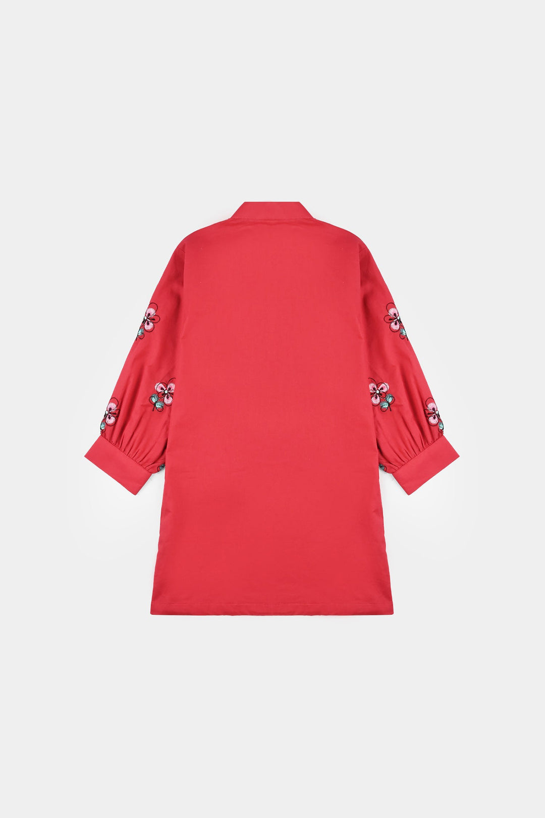 Girls Poplin Embroidered Kurti Flower - Red