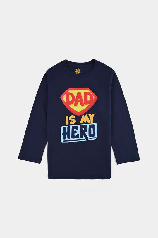 Boys Jersey/Terry T-Shirt Dad is My Hero-NAVY