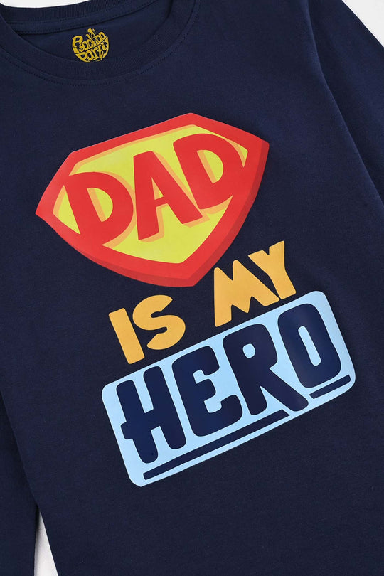 Boys Jersey/Terry T-Shirt Dad is My Hero-NAVY