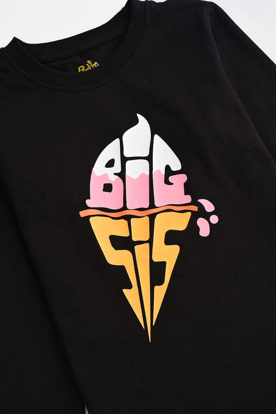 Girls Jersey/Terry T-Shirt F/S Big SIS-BLACK