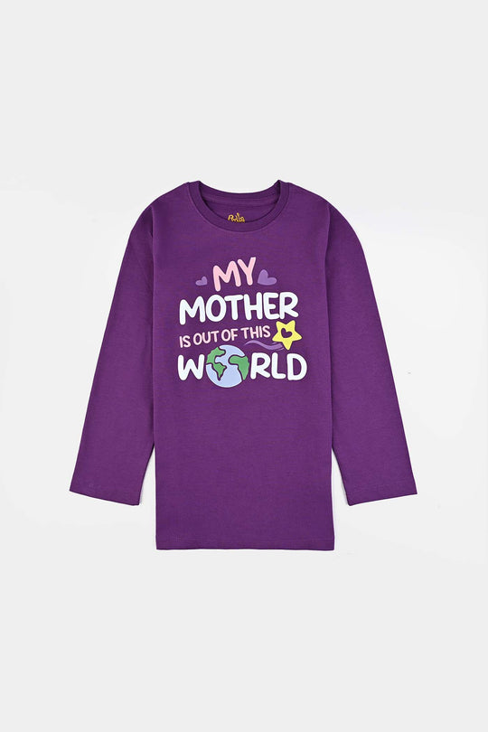 Girls Jersey/Terry T-Shirt My Mother Is Out Of This World-Purple Magic