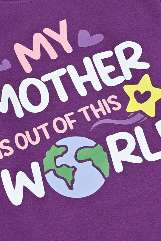 Girls Jersey/Terry T-Shirt My Mother Is Out Of This World-Purple Magic