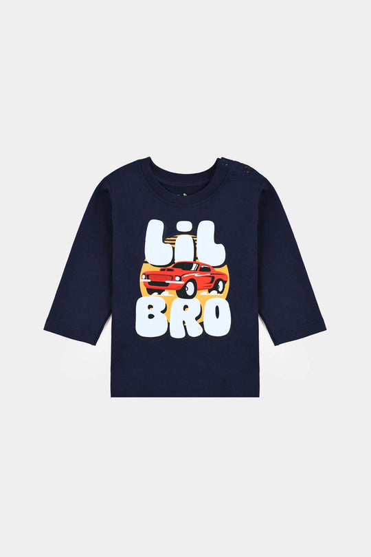 Infant Boys Jersey/Terry T-Shirt Lil Bro-NAVY