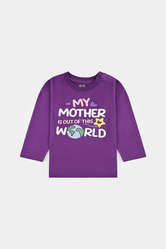 Infant Girls Jersey/Terry T-Shirt My Mother Is Out Of This World-Purple Magic
