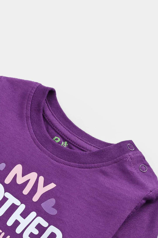 Infant Girls Jersey/Terry T-Shirt My Mother Is Out Of This World-Purple Magic