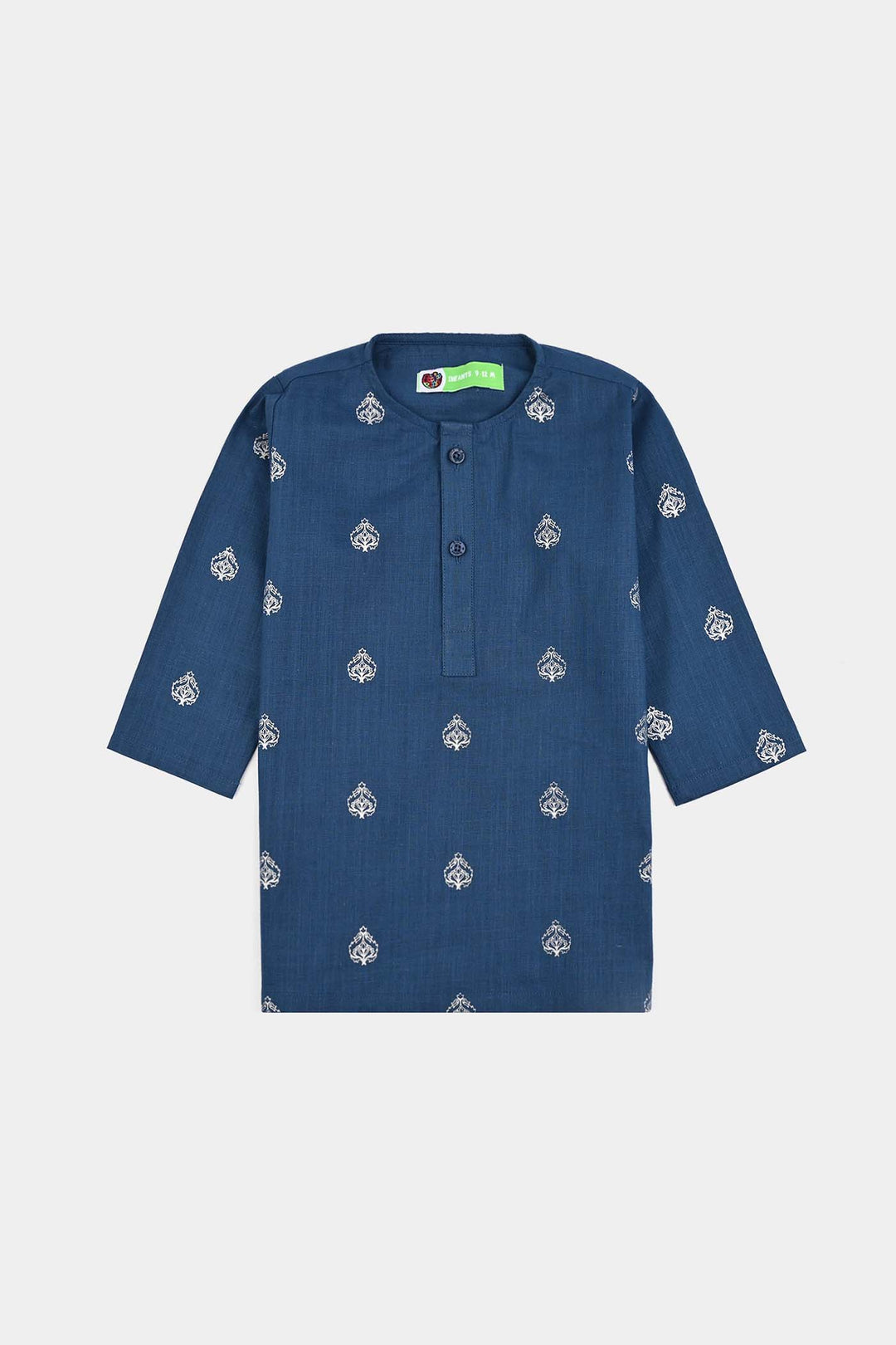 Infant Boys Cotton Slub Kurta Pajama (Tone on Tone)-Blue.Opal