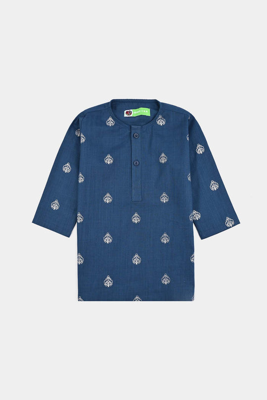 Infant Boys Cotton Slub Kurta Pajama (Tone on Tone)-Blue.Opal