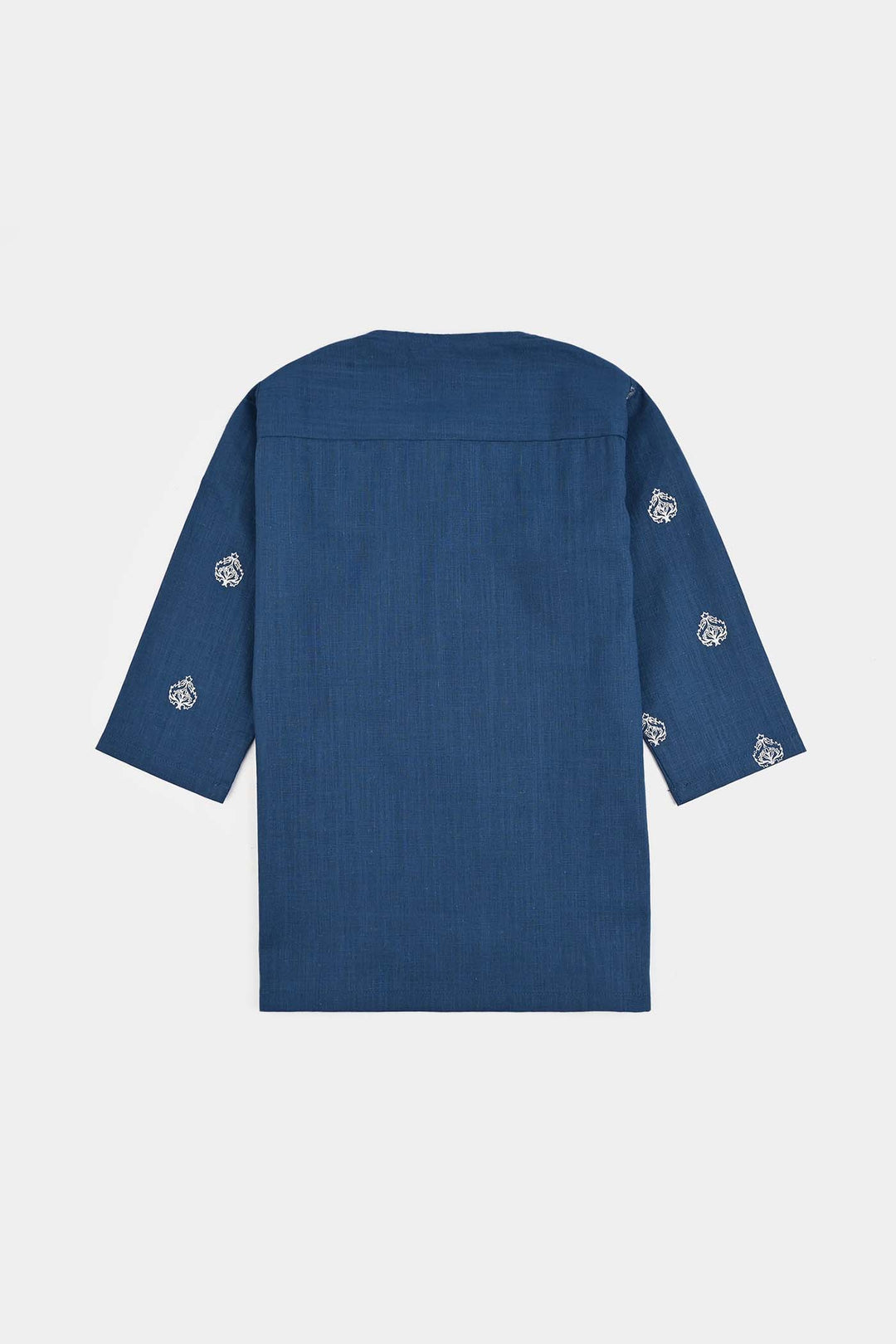 Infant Boys Cotton Slub Kurta Pajama (Tone on Tone)-Blue.Opal