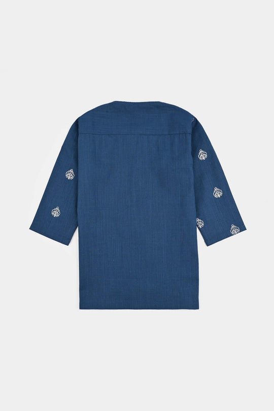 Infant Boys Cotton Slub Kurta Pajama (Tone on Tone)-Blue.Opal