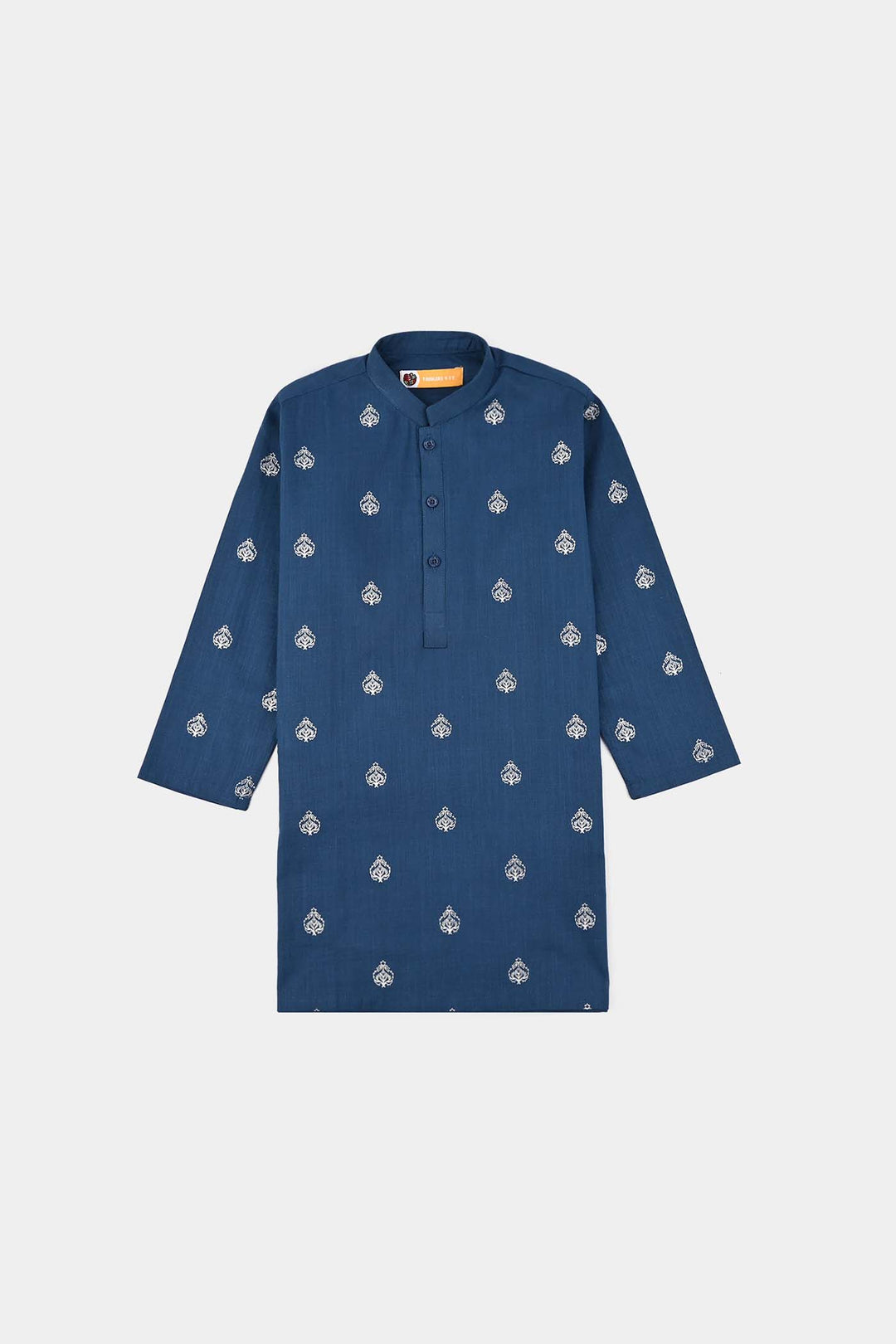 Boys Cotton Slub Kurta Pajama (Tone on Tone)-Blue.Opal