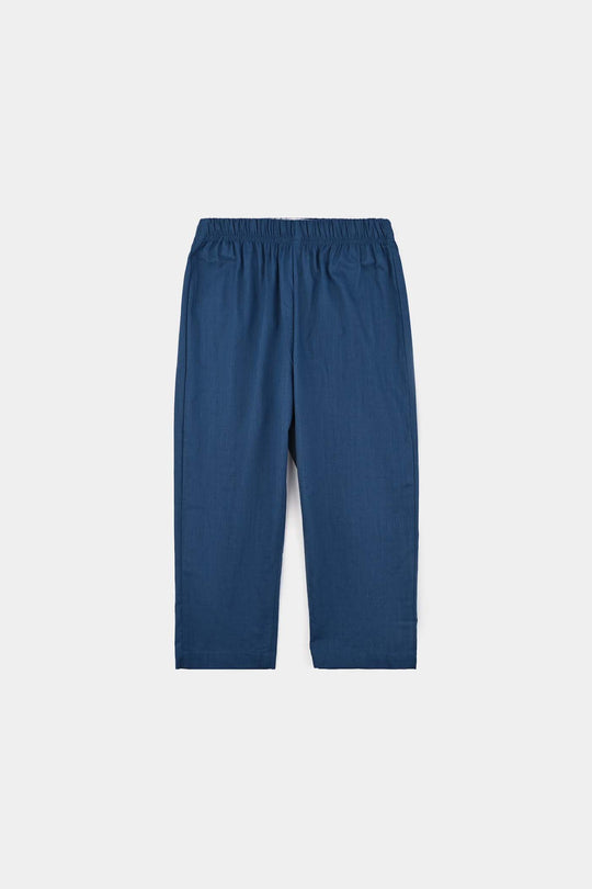 Boys Cotton Slub Kurta Pajama (Tone on Tone)-Blue.Opal