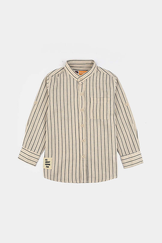 Boys Yarn Dyed Shirt F/S-White Stripe
