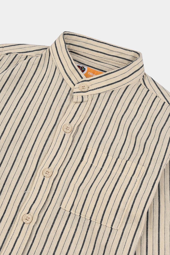 Boys Yarn Dyed Shirt F/S-White Stripe