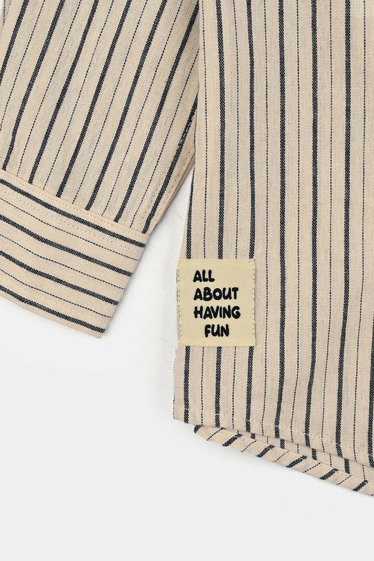 Boys Yarn Dyed Shirt F/S-White Stripe