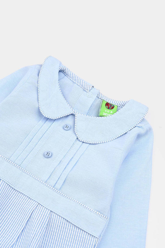 Infant Boys Chambray Woven Romper-Mini Me-LT.Blue