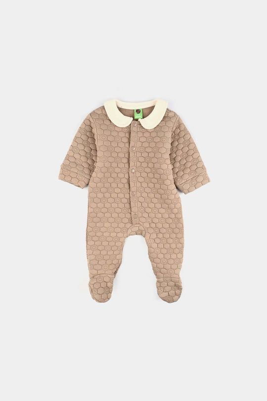 Infant Girls Quilted Romper Smile Flower-BROWN