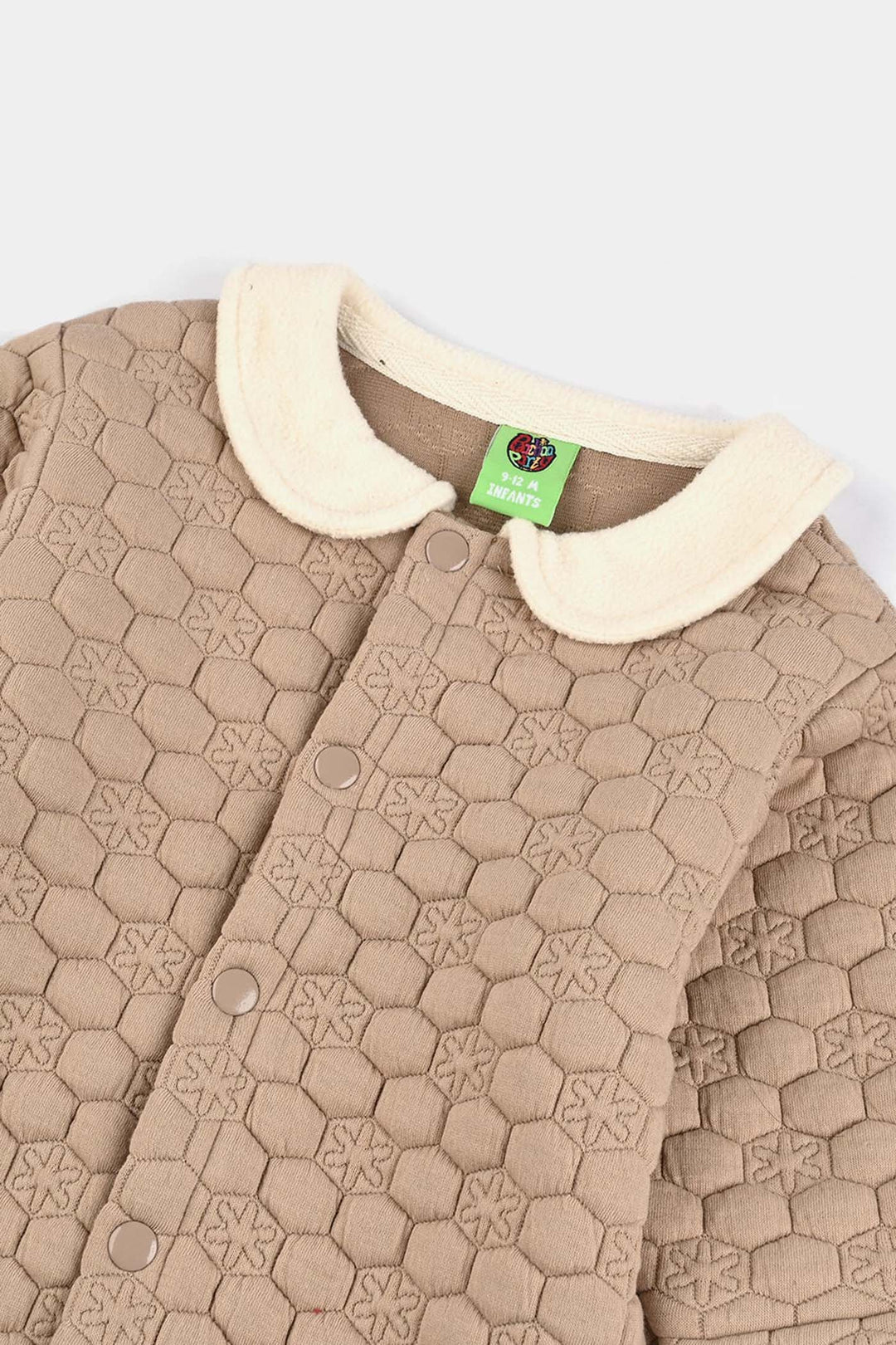 Infant Girls Quilted Romper Smile Flower-BROWN