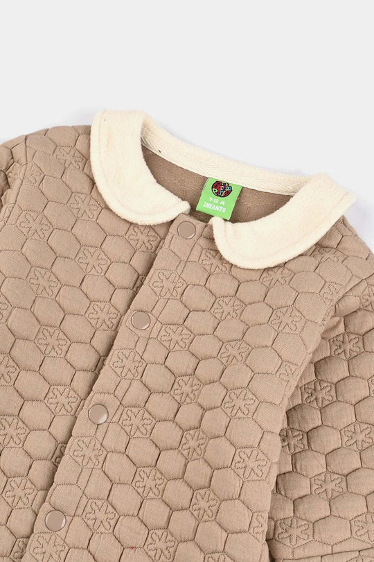 Infant Girls Quilted Romper Smile Flower-BROWN